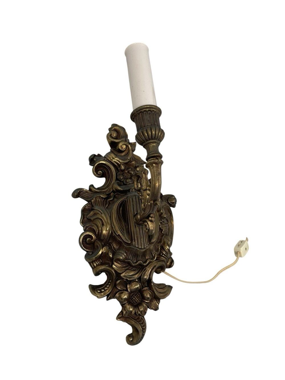 Vintage Wall Sconce Light Gold Metal Hollywood Regency Rococo Art Nouveau